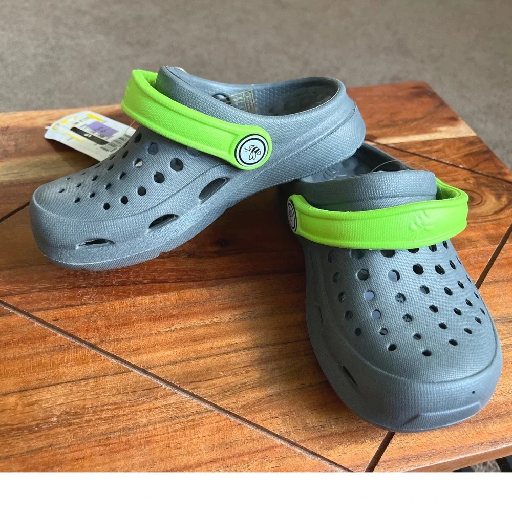 Joybees‎ Kids Active Clog Charcoal Grey Neon Green Slip On Water Shoes Size C8/9